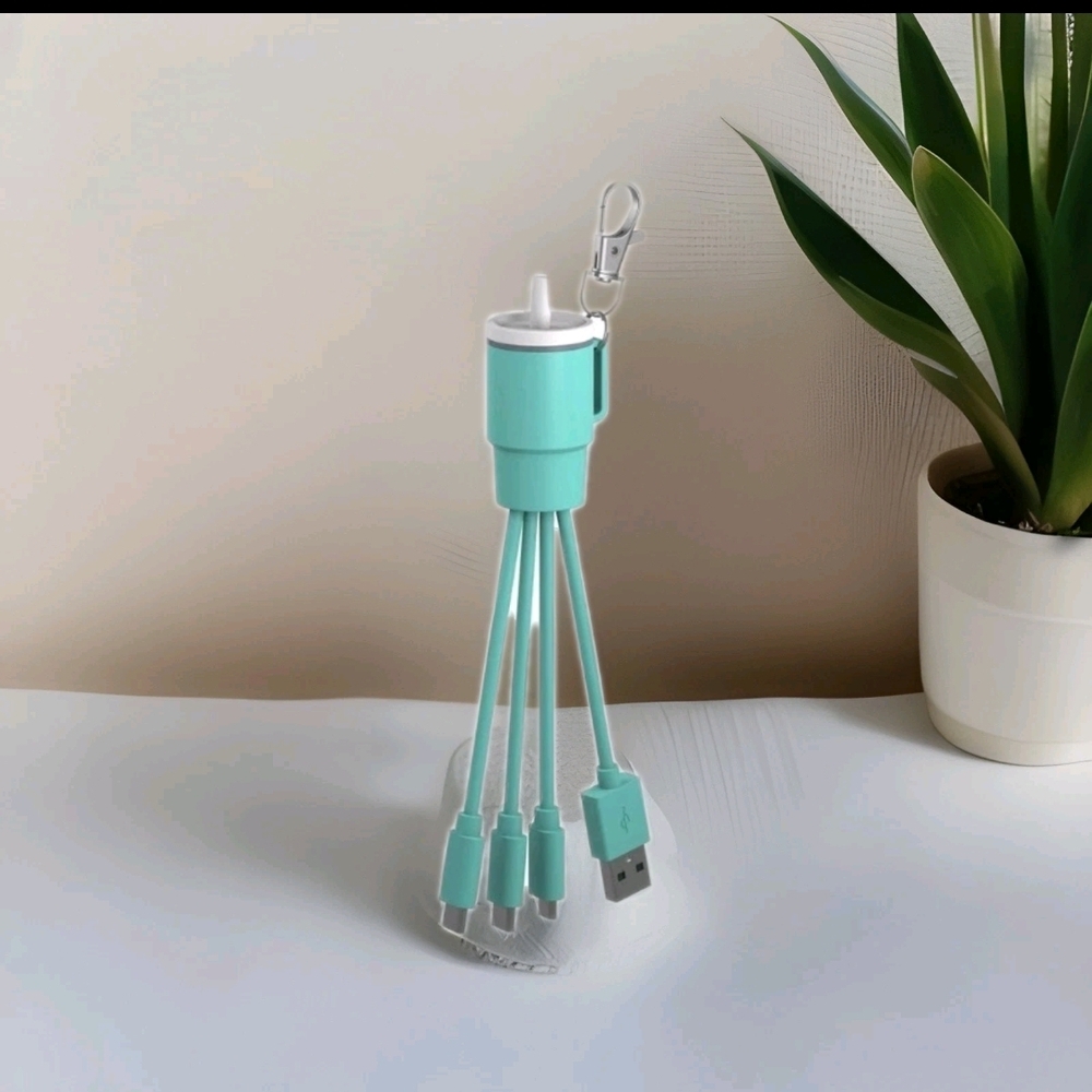 GEMS Novelty 'Tumbler' 3-in-1 Keychain Charging Cable: USB, Micro USB, USB-C Con